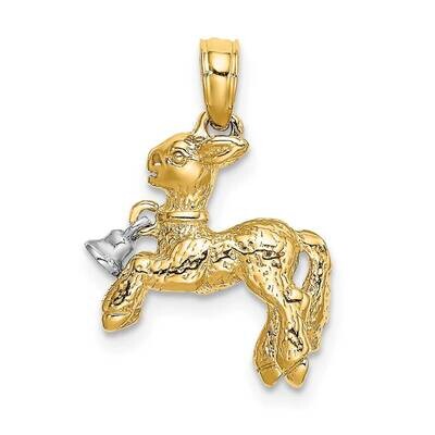 3-D Playful Lamb with Moveable Bell Charm 14k Gold Rhodium K9284, MPN: K9284, 637218093052