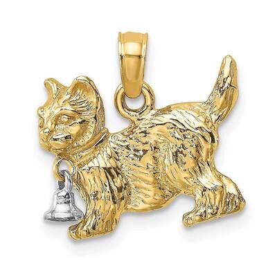 3-D Cat with Dangling Bell Charm 14k Gold Rhodium K9470, MPN: K9470, 637218138463