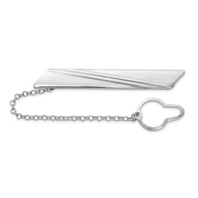 Stripe Design with Button Chain Tie Bar Sterling Silver Rhodium-Plated QQ627, MPN: QQ627, 883957834…