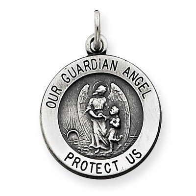 Guardian Angel Medal Antiqued Sterling Silver QC3625, MPN: QC3625, 191101181986
