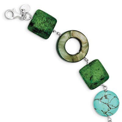 Chrysocolla Dyed Howlite Dyed Mother Of Pearl Bracelet Sterling Silver QH4579-7, MPN: QH4579-7, 886…