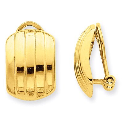 Ribbed Non-pierced Omega Back Earrings 14k Gold Polished H735, MPN: H735, 658226127478