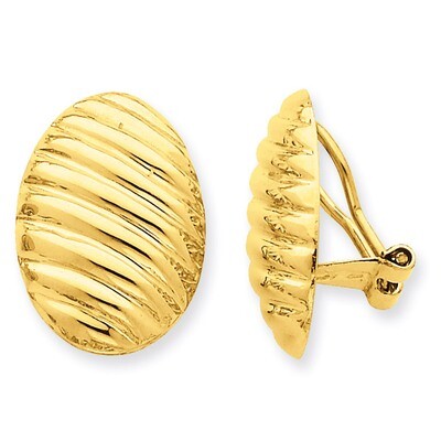 Button Non-pierced Omega Back Earrings 14k Gold Polished H742, MPN: H742, 658226125641
