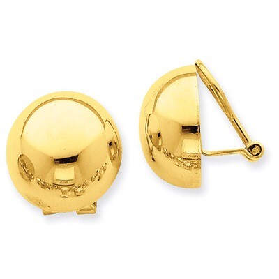 Omega Clip 16mm Half Ball Non-pierced Earrings 14k Gold H897, MPN: H897, 658226125238