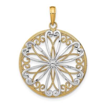Filigree Center In Round Frame Charm 14k Gold Rhodium K9474, MPN: K9474, 637218161911