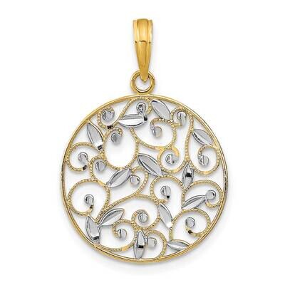 Filigree Round Charm 14k Gold Rhodium Diamond-cut K9125, MPN: K9125, 637218046744