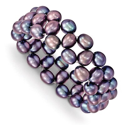 6-7mm Cultured Black Rice Pearl Stretch Bracelet QH4794, MPN: QH4794, 886774201719