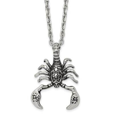 Antiqued and Polished Scorpion 24 Inch Necklace Stainless Steel SRN2863-24 by Chisel, MPN: SRN2863-…
