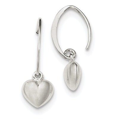 Heart Dangle Earrings Sterling Silver Satin QE11875, MPN: QE11875, 191101228667