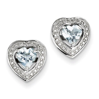 Aquamarine Teardrop Heart Post Earrings Sterling Silver QE10111AQ, MPN: QE10111AQ, 883957434070
