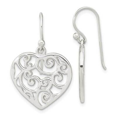 Filigree Heart Dangle Earrings Sterling Silver Polished QE16442, MPN: QE16442, 196904168066