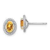 Citrine Oval Post Earrings Sterling Silver Rhodium Plated QE14494NOV, MPN: QE14494NOV, 883957331034