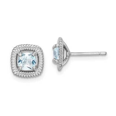 Aquamarine Square Post Earrings Sterling Silver Rhodium Plated QE14493MAR, MPN: QE14493MAR, 8839573…