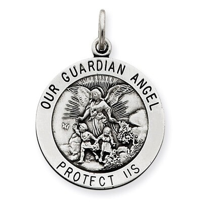 Guardian Angel Medal Antiqued Sterling Silver QC3627, MPN: QC3627, 191101182006