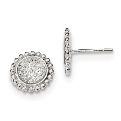 Enamel Glitter Fabric Round Post Earrings Sterling Silver Polished QE13291, MPN: QE13291, 191101235…