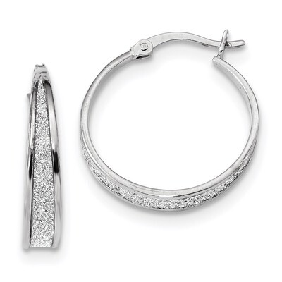 Enamel Glitter Fabric Tapered Hoop Earrings Sterling Silver Rhodium-plated QE13276, MPN: QE13276, 1…