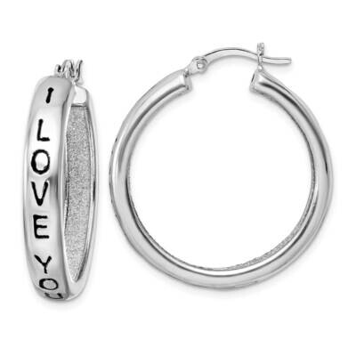 Fabric Glitter I Love You Hoop Earrings Sterling Silver Rhodium-Plated QE16465, MPN: QE16465, 19690…