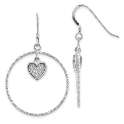 Diamond-cut Enamel Glitter Fabric Heart Circle Earrings Sterling Silver Rhodium QE13275, MPN: QE132…