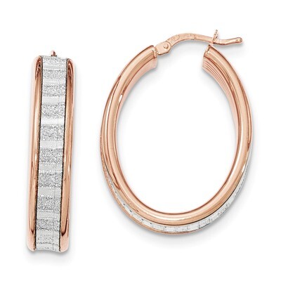 Rose-tone Glitter Infused Oval Hoop Earrings Sterling Silver QE11417
