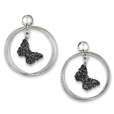 Sterling Silver Rhodium Plated Glitter Enamel Butterfly Post Earrings QE8058