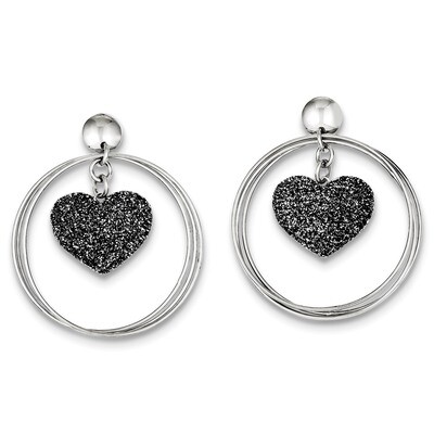 Sterling Silver Rhodium Plated Glitter Enamel Heart Post Earrings QE8057