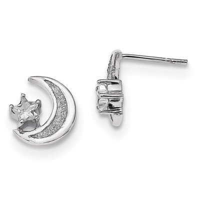 Enamel Glitter Fabric Moon &amp; CZ Diamond Star Earrings Sterling Silver Rhodium QE13378, MPN: QE13378…