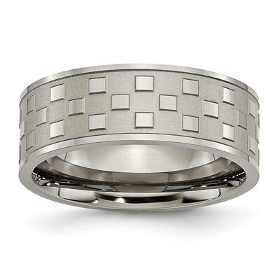 8mm Satin and Polished Checkered Band Titanium TB245-10