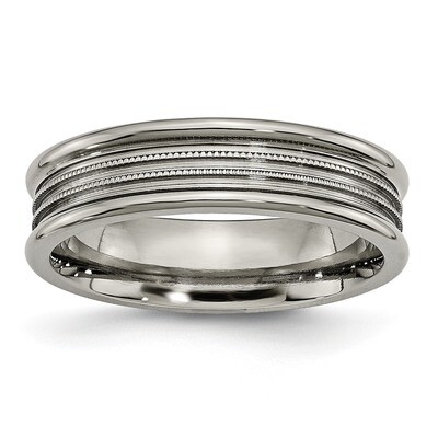 Grooved and Beaded 6mm Polished Band Titanium TB129-10.5