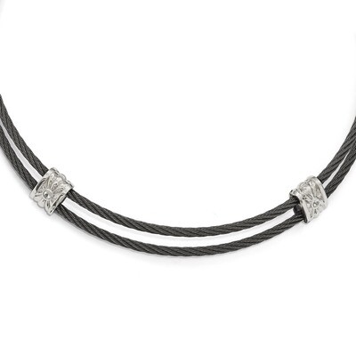 Edward Mirell Titanium &amp; Sterling Silver Wht Sapphire Cable Necklace EMN145-16 by Edward Mirell, MP…