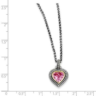 8mm Created Pink Sapphire 18 Inch Necklace Sterling Silver &amp; 14k Gold QTC39, MPN: QTC39, 7423231288…