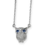 Blue Synthetic Sapphire Owl 2 inch Extender Necklace 16 Inch Sterling Silver Rhodium-plated QG3687-…