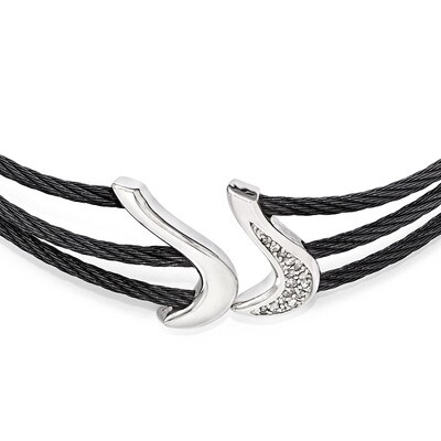 Edward Mirell Black Titanium &amp; Sterling Silver Wht Sapphire Cable Flex Necklace EMN140-15 by Edward…