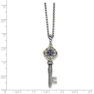 .27ct Sapphire &amp; .03ct Diamond Key Necklace Sterling Silver &amp; 14k Gold QTC479, MPN: QTC479, 8839575…