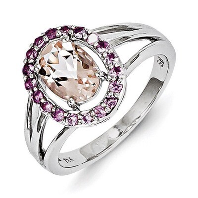Morganite &amp; Pink Sapphire Oval Ring Sterling Silver QR5808, MPN: QR5808, 886774241234