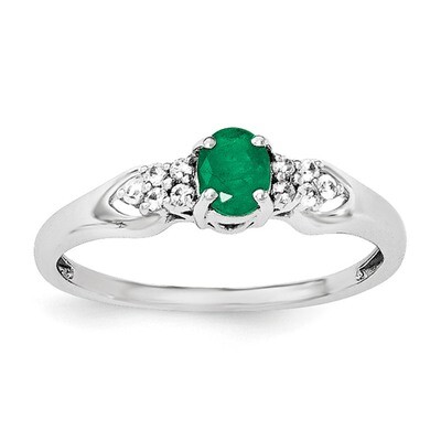 Emerald and White Sapphire Ring Sterling Silver Rhodium-plated QR6383E, MPN: QR6383E, 883957019413