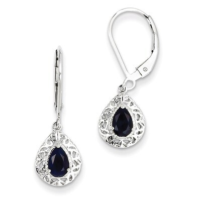 Sapphire Teardrop Lever Back Earrings Sterling Silver QE10017S, MPN: QE10017S, 883957460376