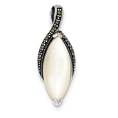 Mother of Pearl and Marcasite Chain Slide Sterling Silver QP4497