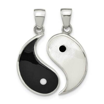 Mother of Pearl and Black Resin Yin Yang 2 Piece Pendant Sterling Silver QP5528, MPN: QP5528,