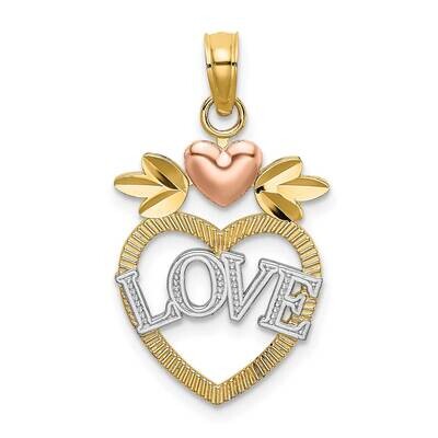 White Love Inside Heart with Pink Heart Charm 14k Tri-Color Gold K9206, MPN: K9206, 637218083701