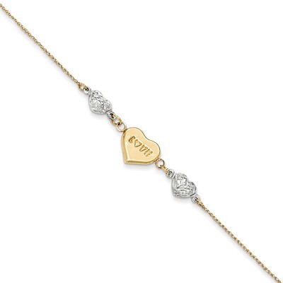 7 Inch Puffed LOVE Heart &amp; Diamond -cut Hearts Bracelet 14K Two Tone Gold ANK276-7, MPN: ANK276-7, …