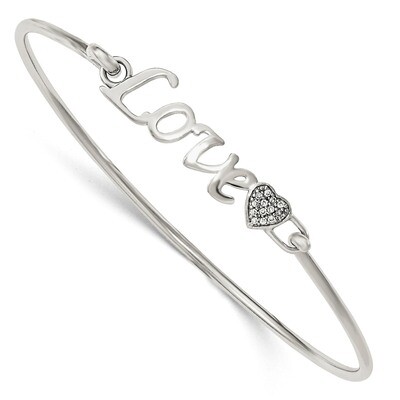 CZ Diamond LOVE with Heart Bangle Sterling Silver Polished QB936, MPN: QB936, 886774749167