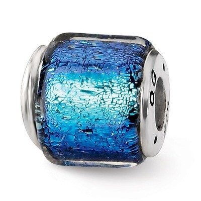 Blue Dichroic Glass Bead - Sterling Silver QRS1482, MPN: QRS1482, 883957305981