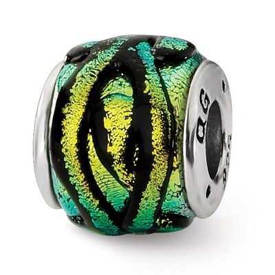 Yellow Dichroic Glass Bead - Sterling Silver QRS1474, MPN: QRS1474, 883957305905