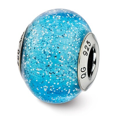 Light Blue with Silver Glitter Glass Bead - Sterling Silver QRS2546, MPN: QRS2546, 883957537979