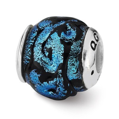 Blue Dichroic Glass Bead - Sterling Silver QRS1795, MPN: QRS1795, 883957309996
