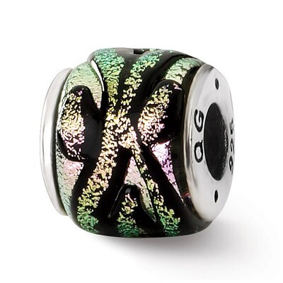 Pink Dichroic Glass Bead - Sterling Silver QRS1477, MPN: QRS1477, 883957305936