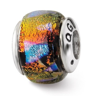 Orange Dichroic Glass Bead - Sterling Silver QRS1468, MPN: QRS1468, 883957305844