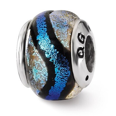 Blue Dichroic Glass Bead - Sterling Silver QRS1460, MPN: QRS1460, 883957305769