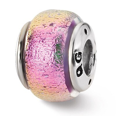 Pink Dichroic Glass Bead - Sterling Silver QRS1446, MPN: QRS1446, 883957305622