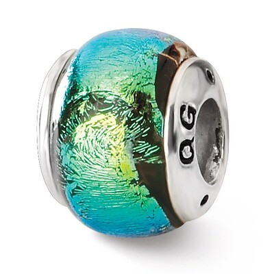 Green Dichroic Glass Bead - Sterling Silver QRS1443, MPN: QRS1443, 883957305592